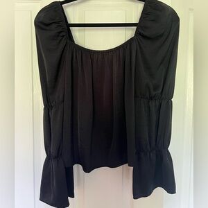 BCBG Generation tiered black long sleeve silk top (size M)